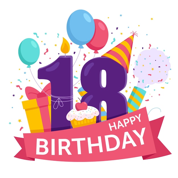 Premium Vector | Happy 18th birthday background style