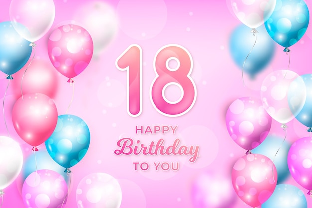 Free Vector | Happy 18th birthday background with realistic balloons