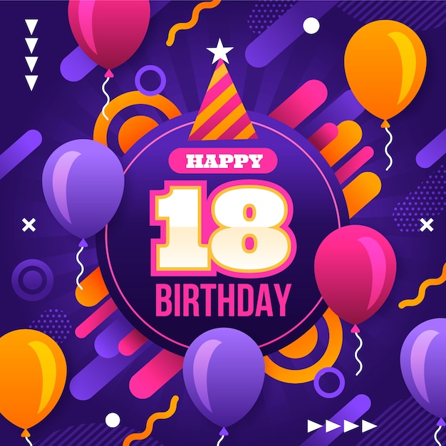 Download Free Vector | Happy 18th birthday with balloons and confetti