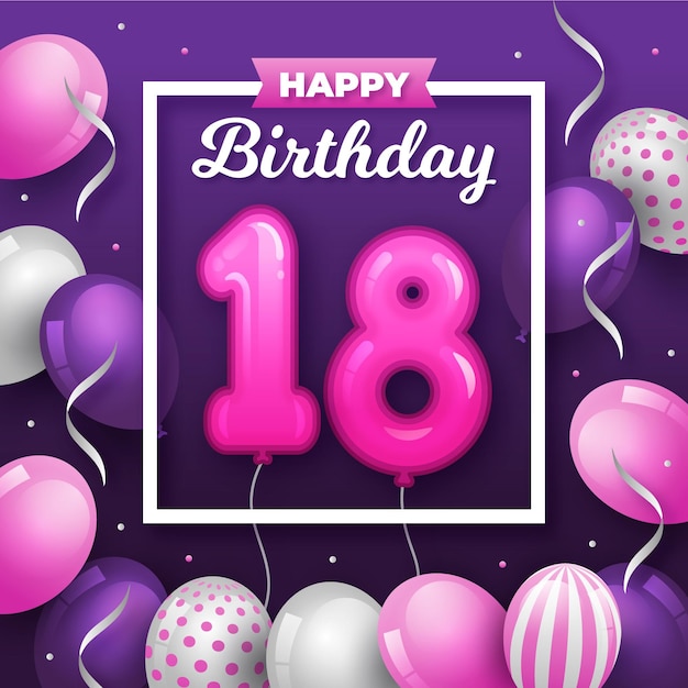 Download Free Vector | Happy 18th birthday with balloons in white frame