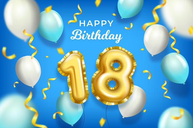 Free Vector | Happy 18th birthday with realistic balloons