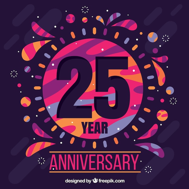 Happy 25th  anniversary  background with colorful shapes 