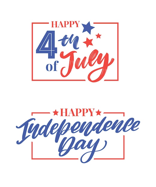 Premium Vector | Happy 4th of july lettering set