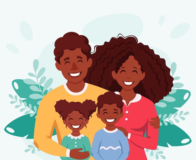 Premium Vector Happy African American Family With Son And Daughter Parents Hugging Children