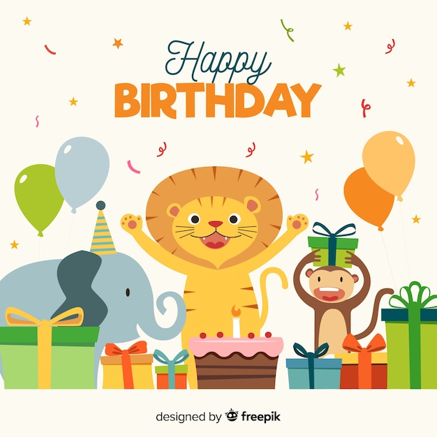 Free Vector | Happy animals birthday background