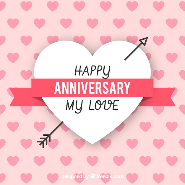  Happy  anniversary  card  with arrow heart in flat style 
