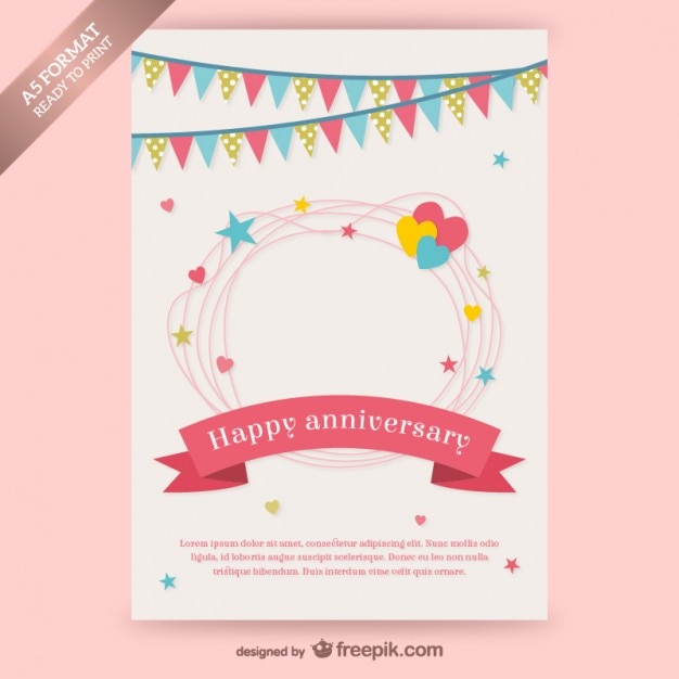  Happy  anniversary  card  with garlands Vector  Free Download