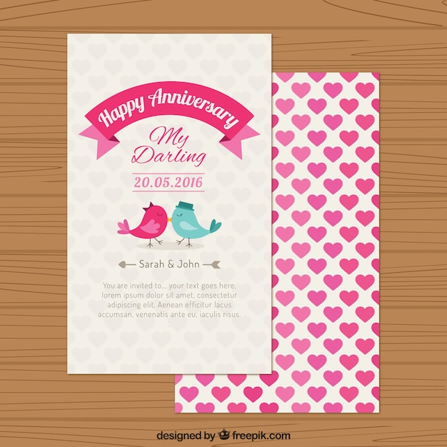 Free Vector Happy Anniversary Cute Bird In Love Card