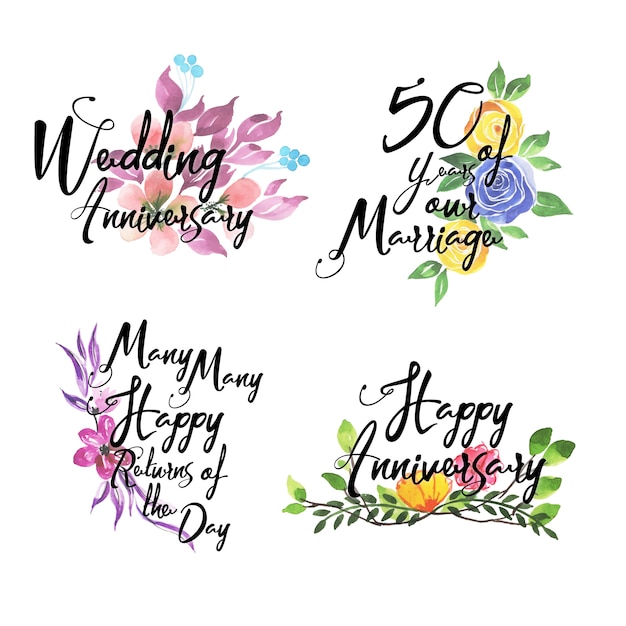  Happy  anniversary  logo  collection with watercolor floral 