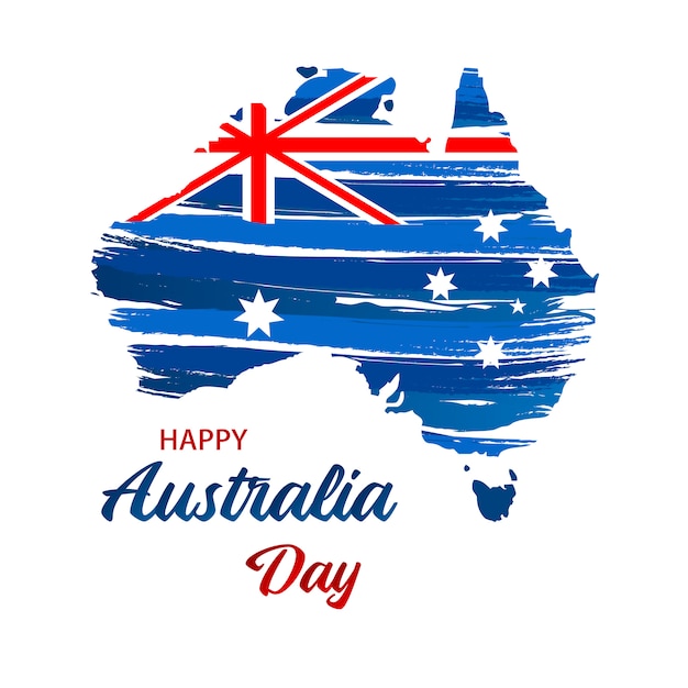 オーストラリアの幸せな日 フラグを使ってオーストラリアの地図 ベクトルイラスト プレミアムベクター