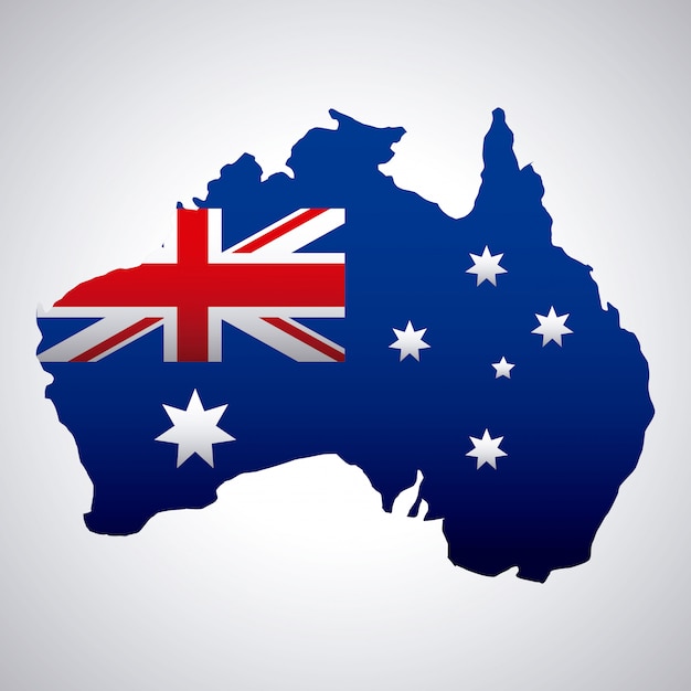 Happy australia day with flag on map Free Vector