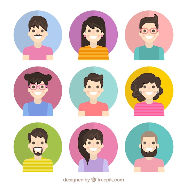 Happy avatars with colorful circles | Free Vector