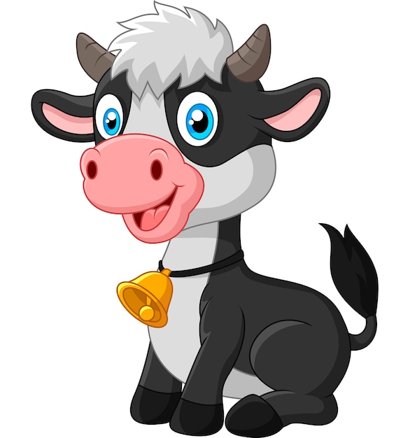 Download Happy baby cow sitting on white background | Premium Vector