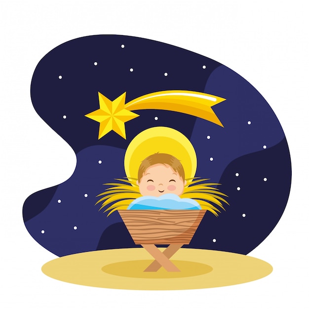 Premium Vector Happy Baby Jesus Cartoon In The Nigh