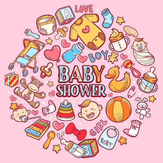 Premium Vector Happy Baby Shower Icon With Lettering Background