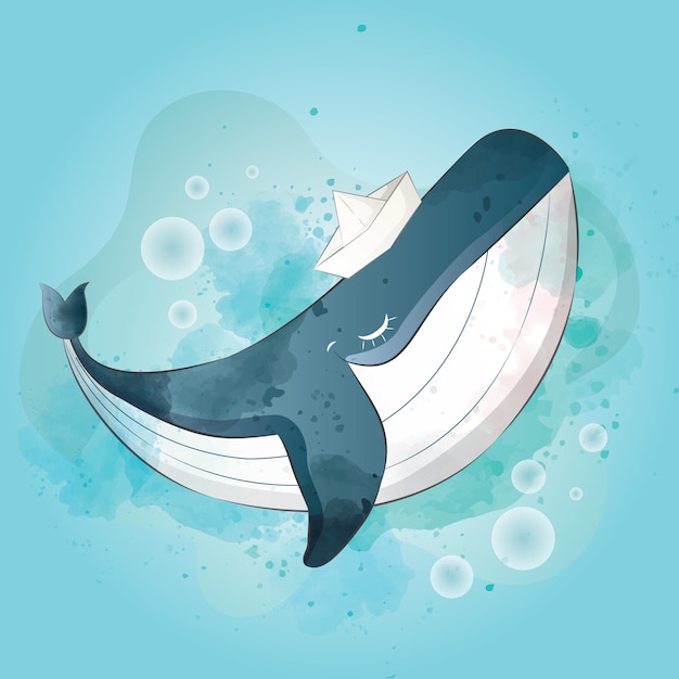 Happy baby whale | Premium Vector