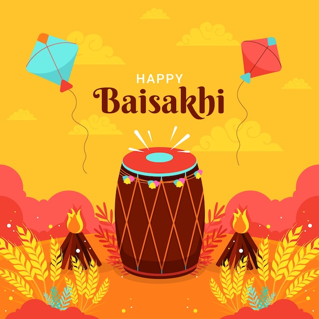 Happy Baisakhi In Flat Design Free Vector