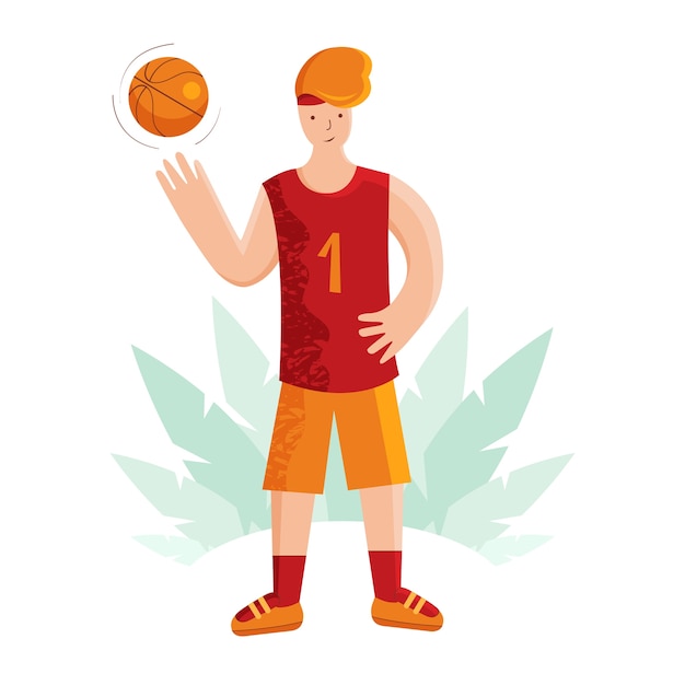 Premium Vector Happy Basketball Player In Uniform With Ball Isolated Young Male Athlete Playing With The Ball Cartoon Illustration