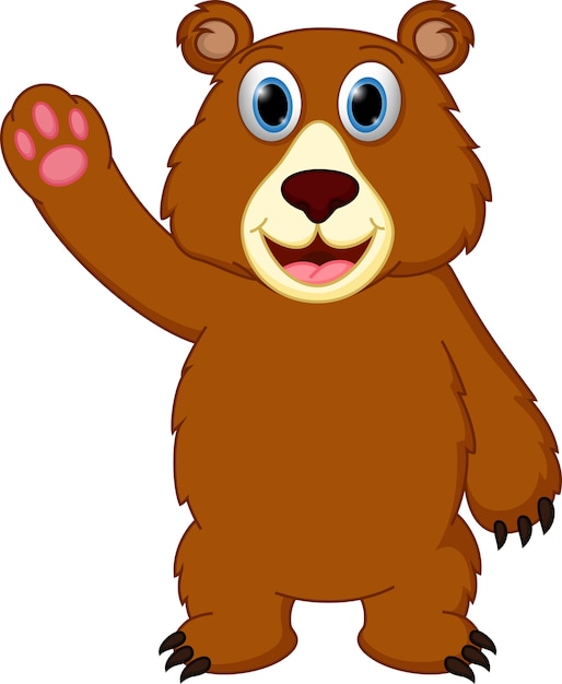 Happy bear  cartoon  waving hand Vector Premium Download