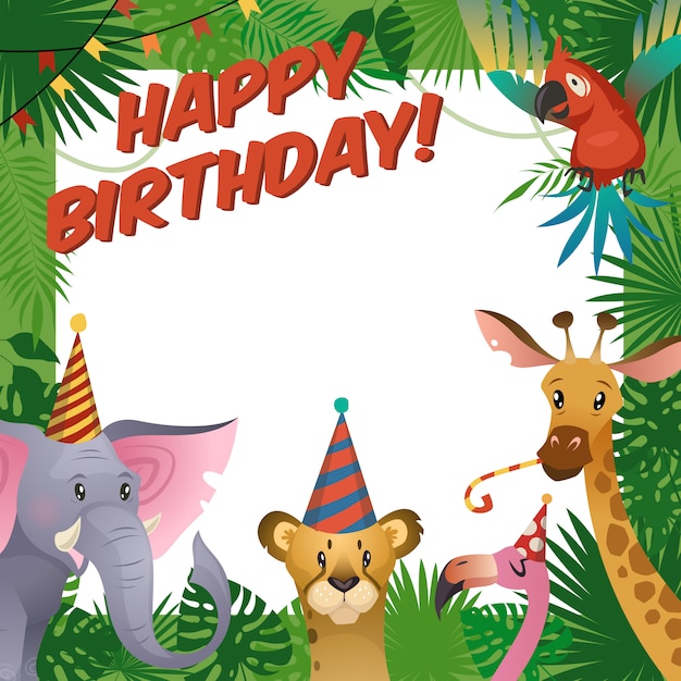 Download Happy birthday baby shower greeting tropical zoo celebrate ...