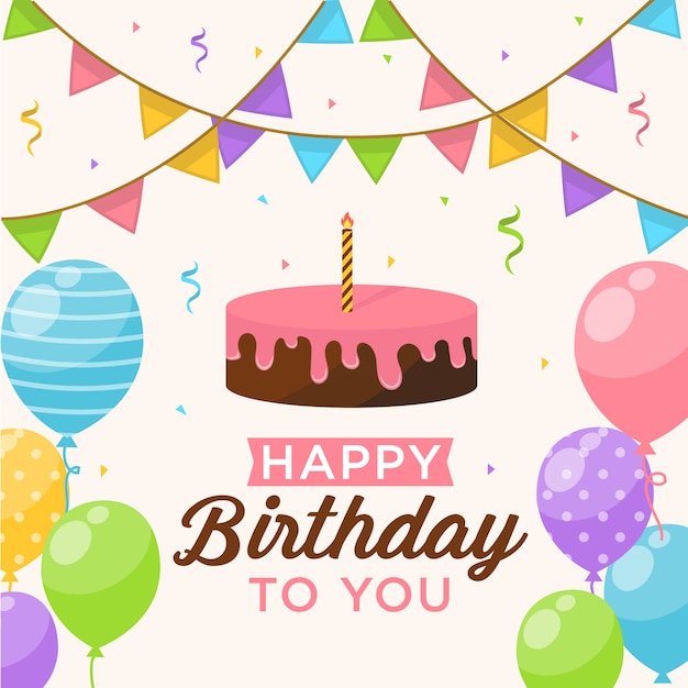 Premium Vector | Happy birthday background with balloons, cake and confetti