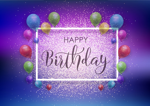 Download Happy birthday background with balloons and glitter Vector ...