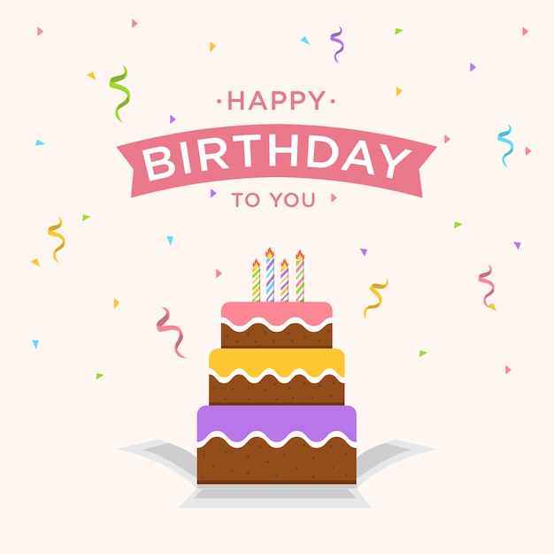 Premium Vector | Happy birthday background with cake and confetti