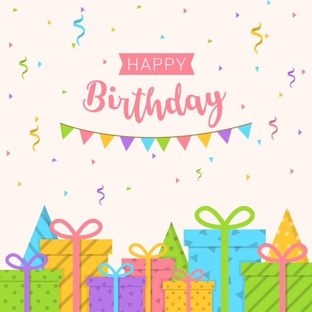 Premium Vector | Happy birthday background with confetti and gifts box