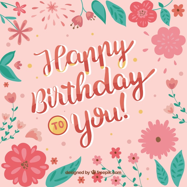 Happy Birthday Background With Flowers Free Vector