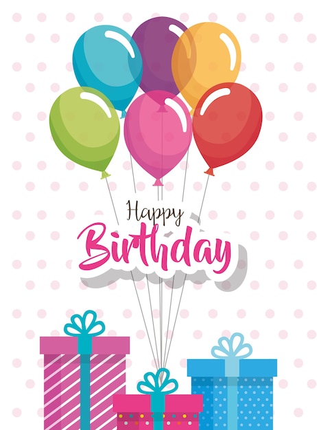 Premium Vector Happy Birthday Balloons Air And Gift Celebration Card