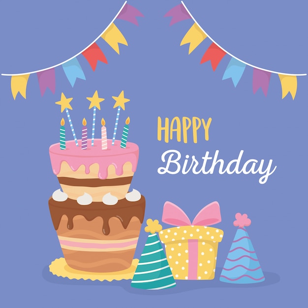 Download Premium Vector | Happy birthday, cake candles party hats ...