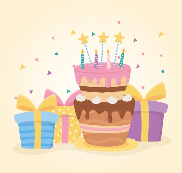お誕生日おめでとう ケーキキャンドルスター ギフトボックスサプライズお祝い プレミアムベクター
