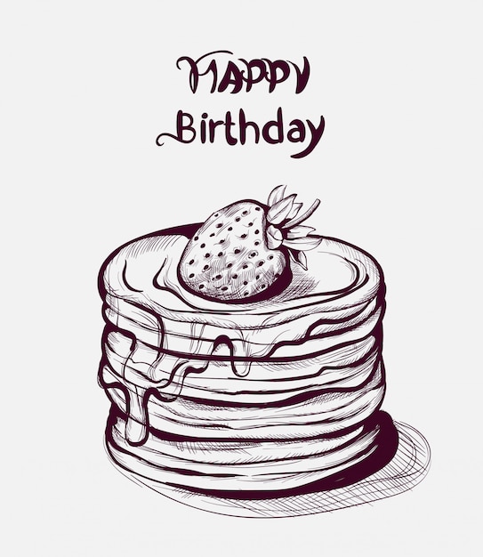 Download Happy birthday cake line art Vector | Premium Download