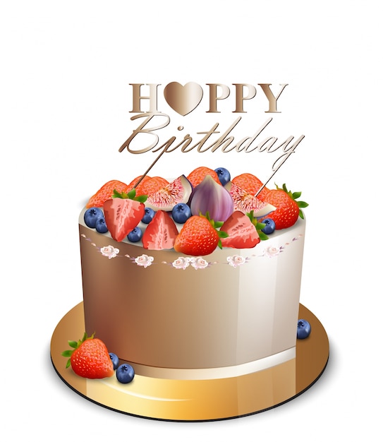 Download Happy birthday cake with berry fruits | Premium Vector