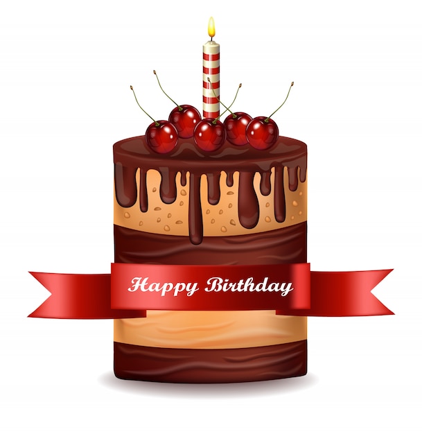 Download Happy birthday cake with chocolate and cherry on top ...