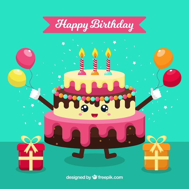 Download Happy birthday cake with flat design Vector | Free Download