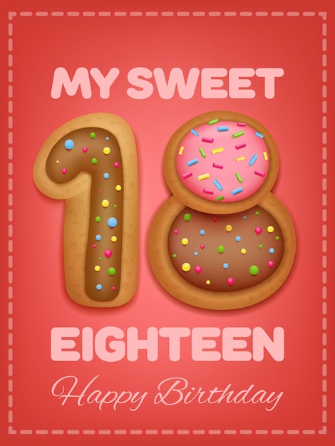 Premium Vector | Happy birthday card. cookie sweet numbers my sweet ...