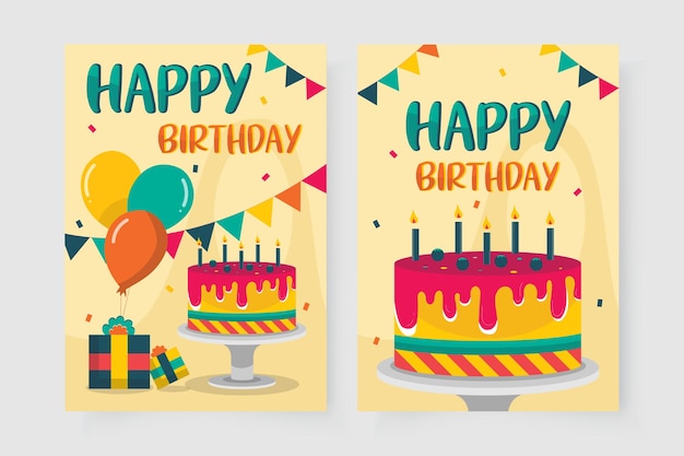 ケーキの写真で飾られたお誕生日おめでとうカード 無料のベクター