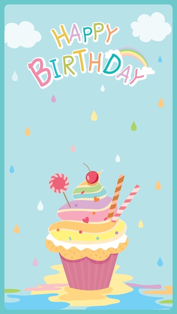 Download Happy birthday card design with rainbow cupcake | Premium ...