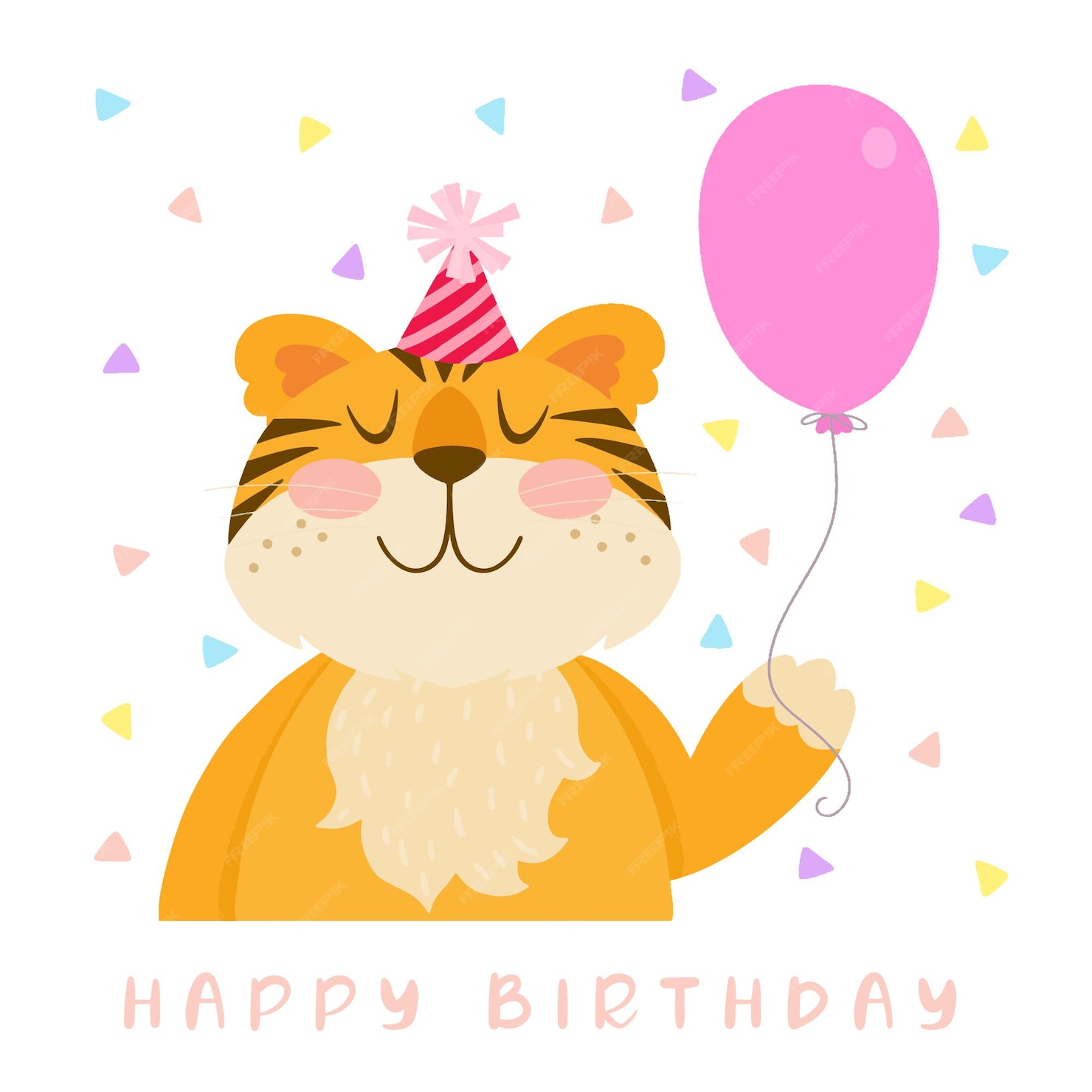 Premium Vector | Happy birthday card funny little tiger with balloon