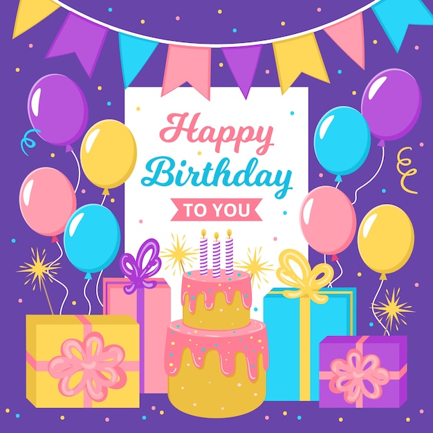 Download Happy birthday card template with balloons | Free Vector