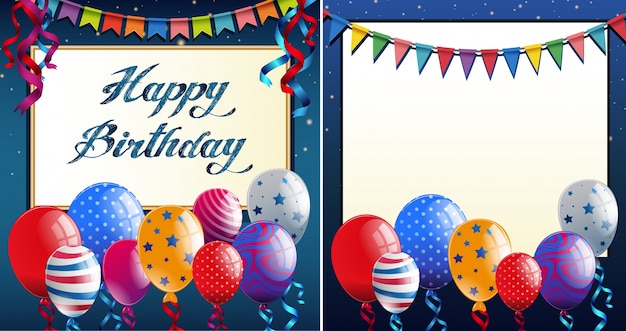  Happy  Birthday  card template  with blue border  and colorful 