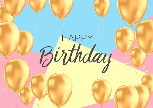 Download Happy birthday card template with golden balloons ...