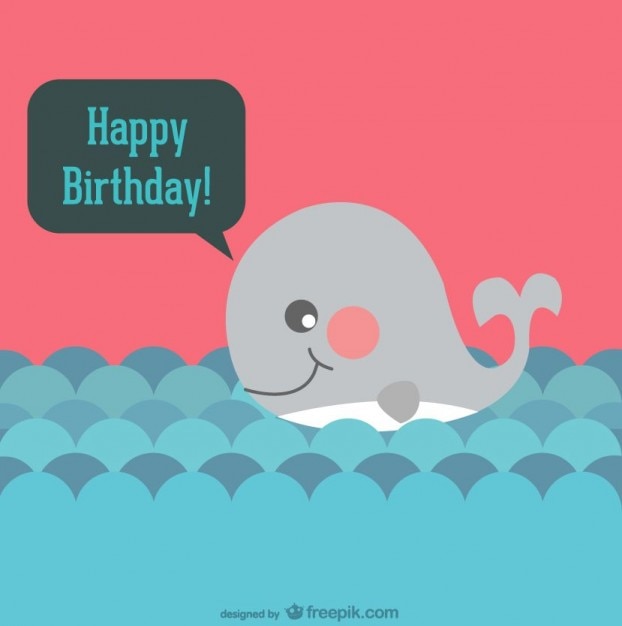 Happy birthday card with a cartoon whale
