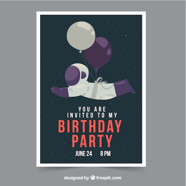 Happy birthday card with astronaut and balloons
in flat style