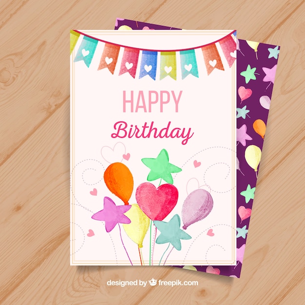 Happy birthday card with balloons in watercolor
style