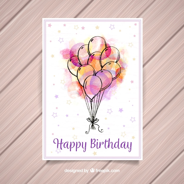 Free Vector | Happy birthday card with balloons in watercolor style