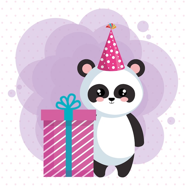 Download Happy birthday card with bear panda | Premium Vector