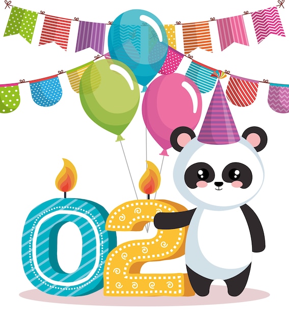 Download Happy birthday card with bear panda Vector | Premium Download