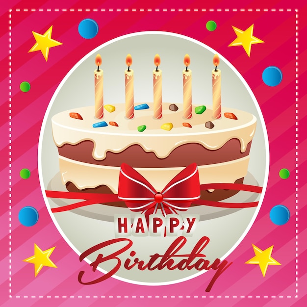 Download Happy birthday card with big cake | Premium Vector